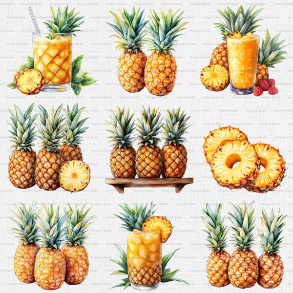 Watercolor Pineapple PNG Bundle - Image 4