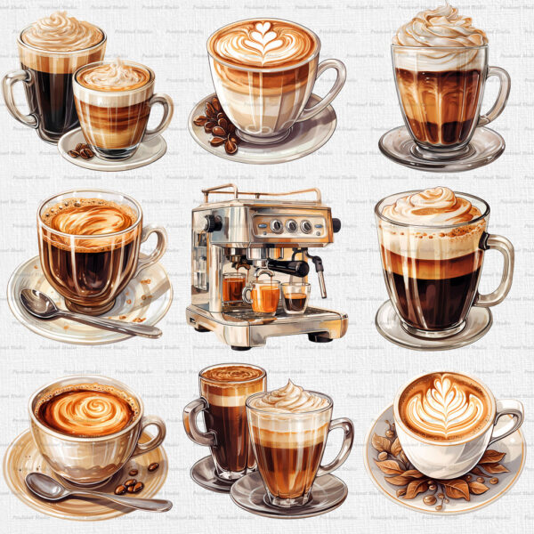 Watercolor Coffee PNG Bundle - Image 3