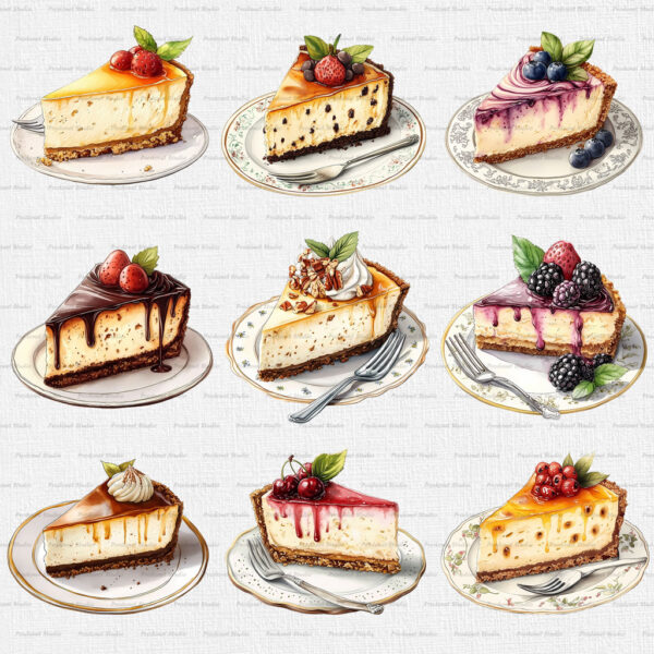 Watercolor Cheesecake PNG Clipart Bundle #2 - Image 4