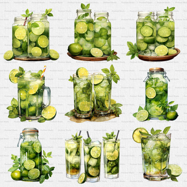 Watercolor Mojito PNG Clipart Bundle - Image 3