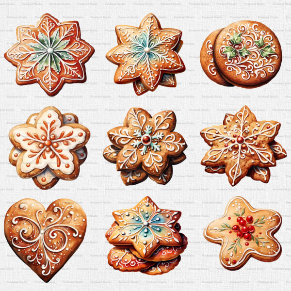 Watercolor Christmas cookies PNG Clipart bundle - Image 3