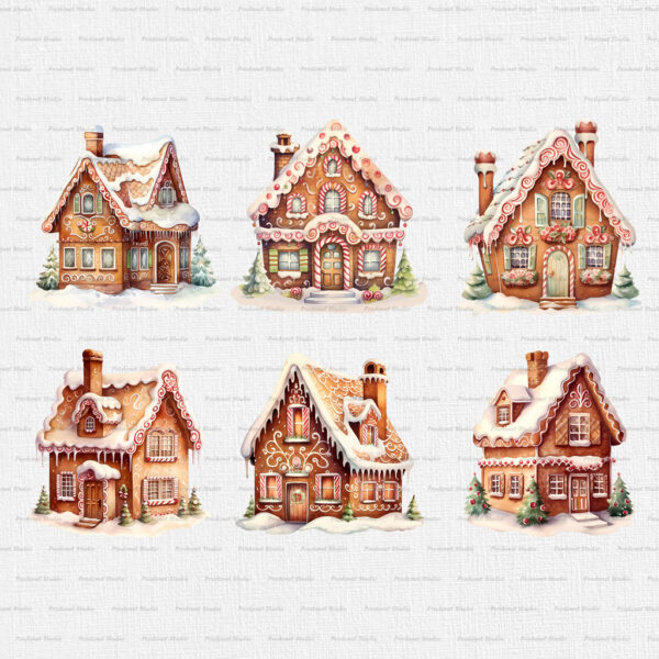 Watercolor Gingerbread House PNG Clipart Bundle - Image 3