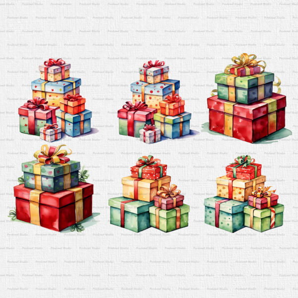 Watercolor Christmas Gifts PNG Clipart Bundle - Image 3