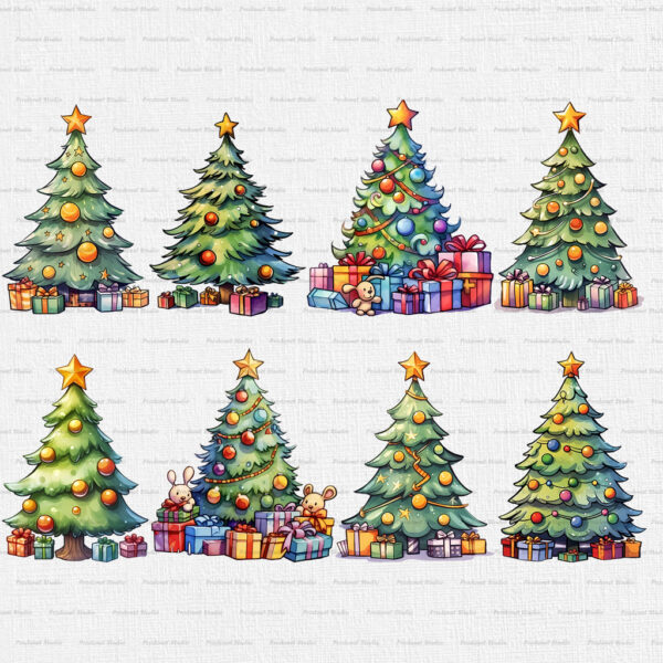 Watercolor Christmas tree PNG Clipart Bundle - Image 3