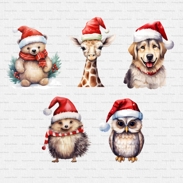 Watercolor Christmas Animals PNG clipart Bundle - Image 3