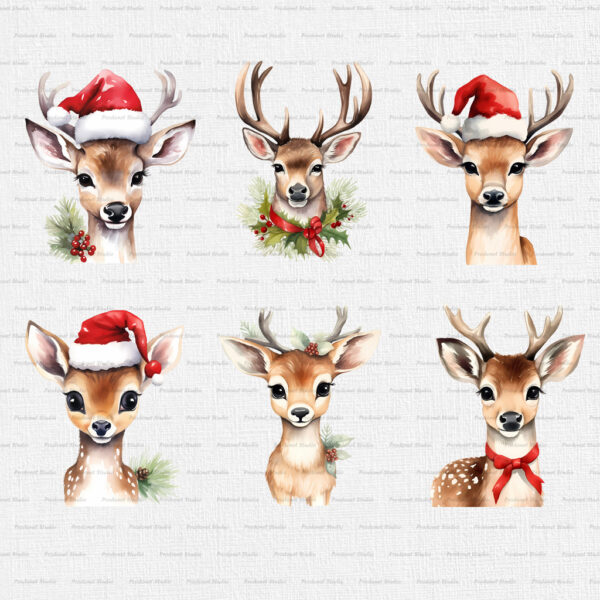 Watercolor Christmas Deer PNG Clipart Bundle - Image 3