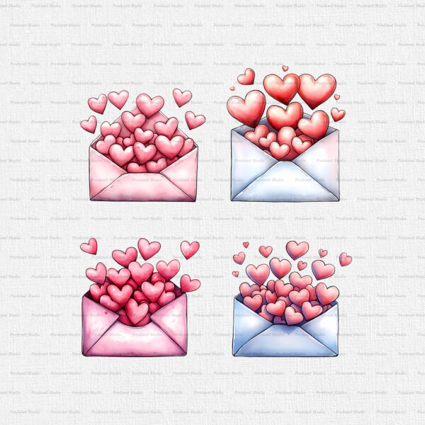 Watercolor Valentine’s Day Love Letter PNG Clipart Bundle - Image 4