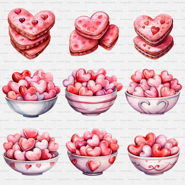 Watercolor Valentine’s Day Sweets PNG Clipart Bundle - Image 4