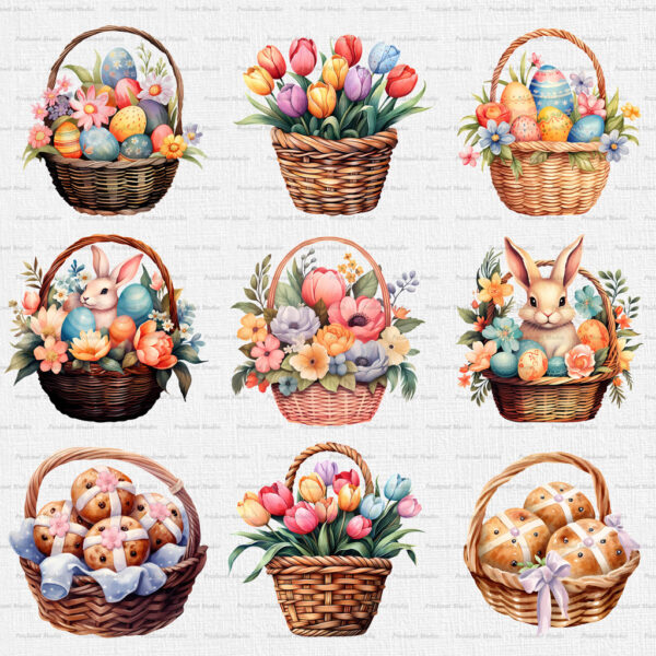 Watercolor Easter Basket PNG Bundle - Image 4