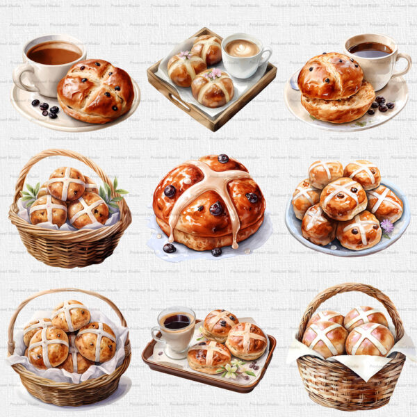 Watercolor Hot Cross Buns PNG Bundle - Image 6