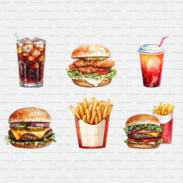 Watercolor Fast Food PNG Clipart Bundle - Image 5
