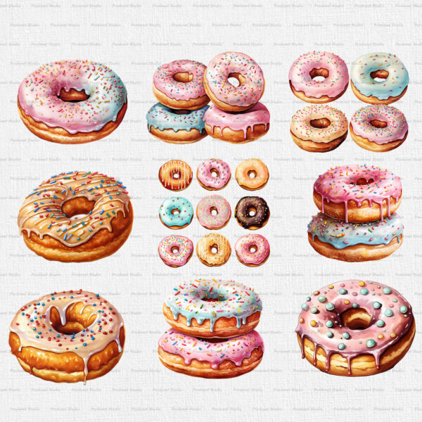 Watercolor Donut Clipart PNG bundle - Image 5