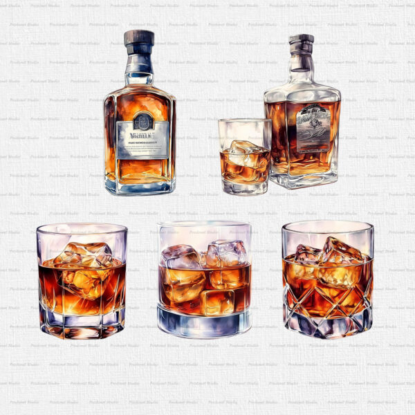 Watercolor Whiskey PNG Clipart Bundle - Image 5