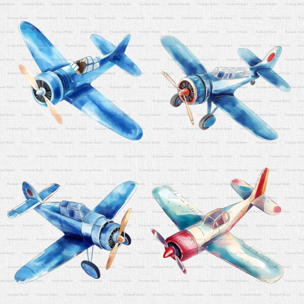 Watercolor Vintage Airplane PNG Clipart Bundle - Image 5