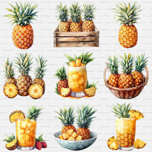 Watercolor Pineapple PNG Bundle - Image 5