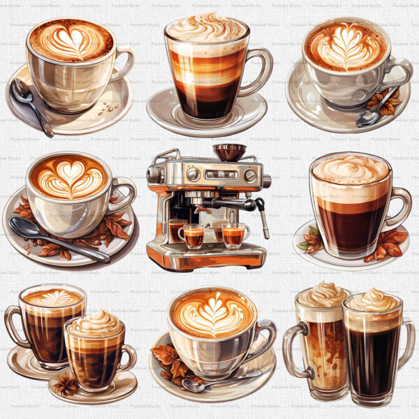 Watercolor Coffee PNG Bundle - Image 4