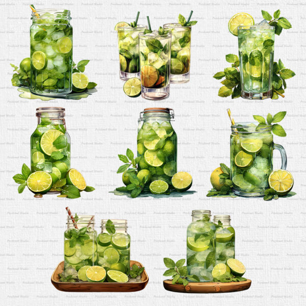 Watercolor Mojito PNG Clipart Bundle - Image 4