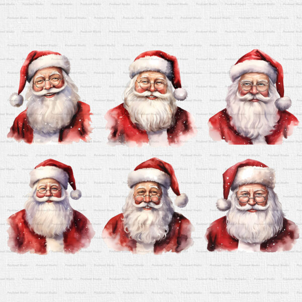 Watercolor Santa Claus PNG clipart Bundle - Image 4