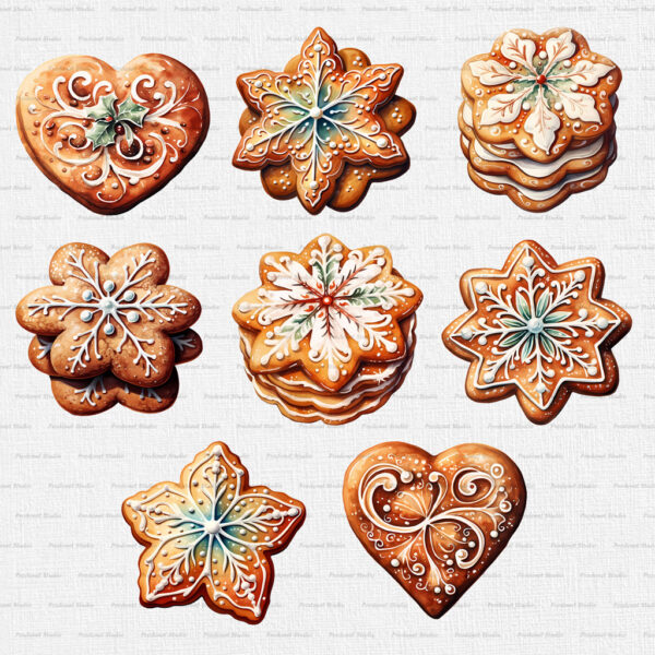 Watercolor Christmas cookies PNG Clipart bundle - Image 4