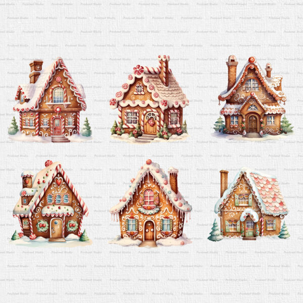 Watercolor Gingerbread House PNG Clipart Bundle - Image 4