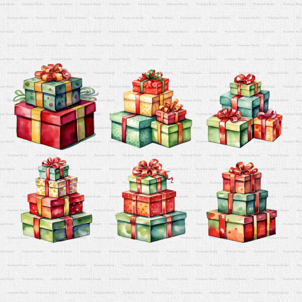 Watercolor Christmas Gifts PNG Clipart Bundle - Image 4