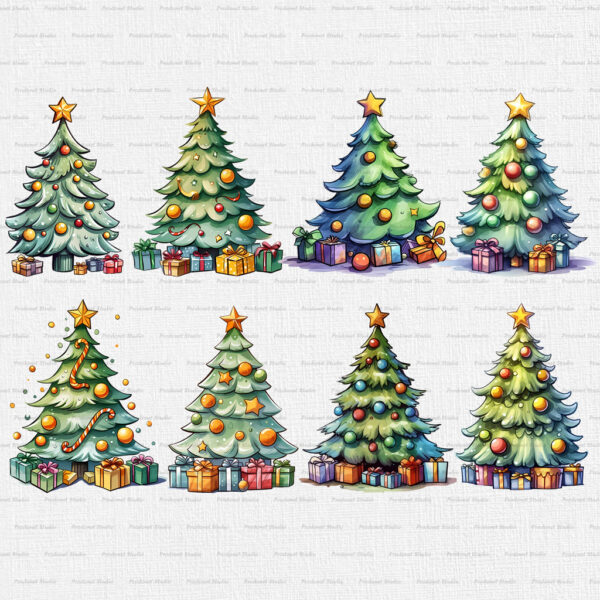 Watercolor Christmas tree PNG Clipart Bundle - Image 4