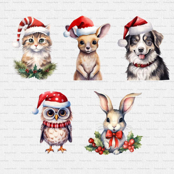 Watercolor Christmas Animals PNG clipart Bundle - Image 4
