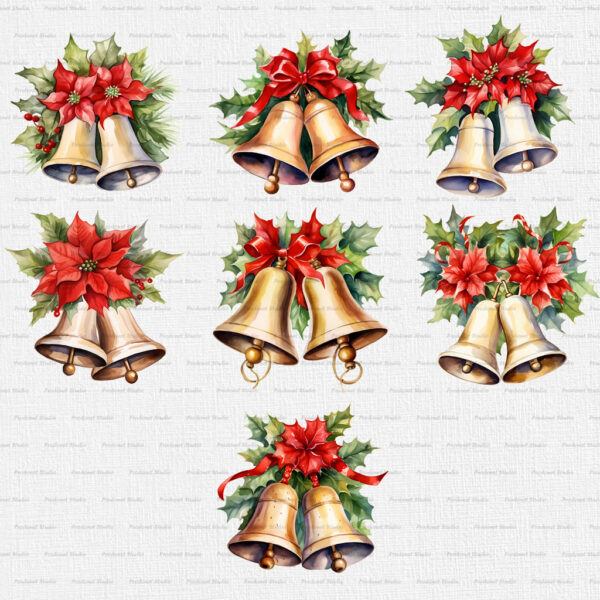 Watercolor Christmas Bells PNG Clipart Bundle - Image 4