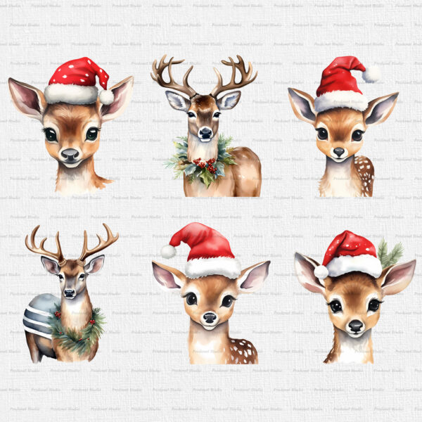 Watercolor Christmas Deer PNG Clipart Bundle - Image 4
