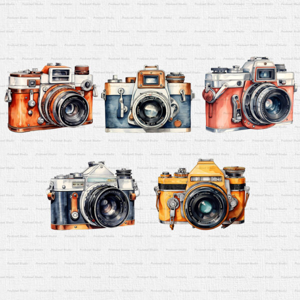 Watercolor Vintage Camera PNG Clipart Bundle - Image 5