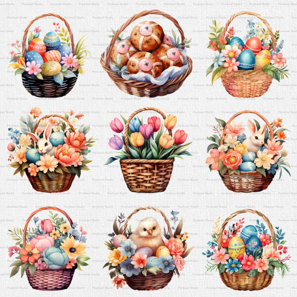 Watercolor Easter Basket PNG Bundle - Image 5