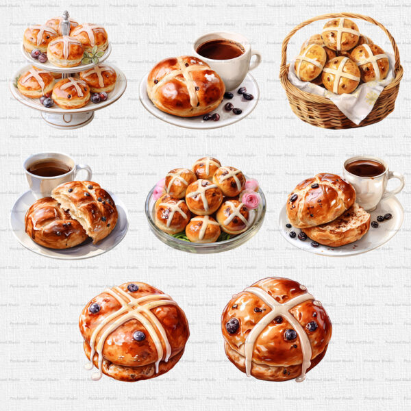 Watercolor Hot Cross Buns PNG Bundle - Image 2