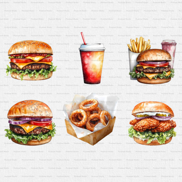 Watercolor Fast Food PNG Clipart Bundle - Image 6