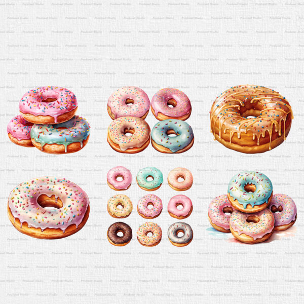 Watercolor Donut Clipart PNG bundle - Image 6