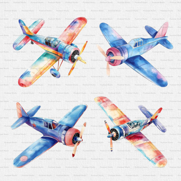 Watercolor Vintage Airplane PNG Clipart Bundle - Image 6