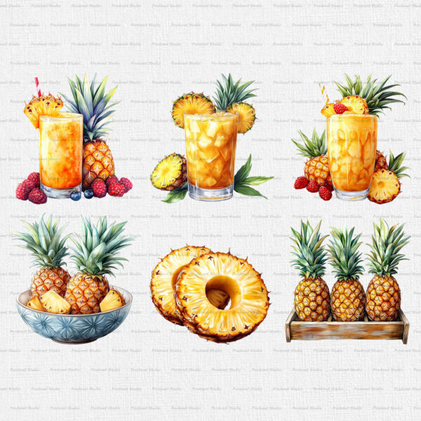 Watercolor Pineapple PNG Bundle - Image 2