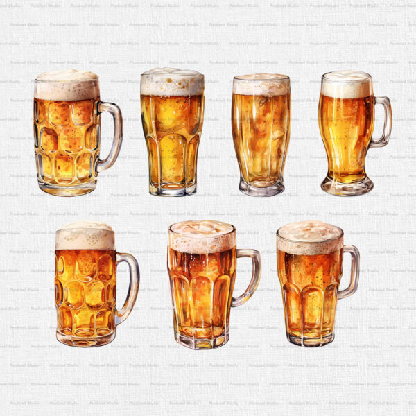 Watercolor Beer Glass PNG Clipart Bundle - Image 2