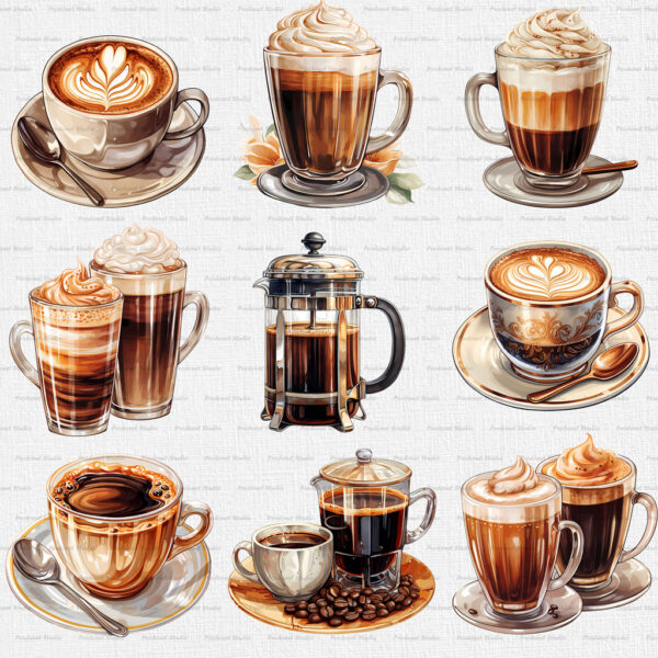 Watercolor Coffee PNG Bundle - Image 5