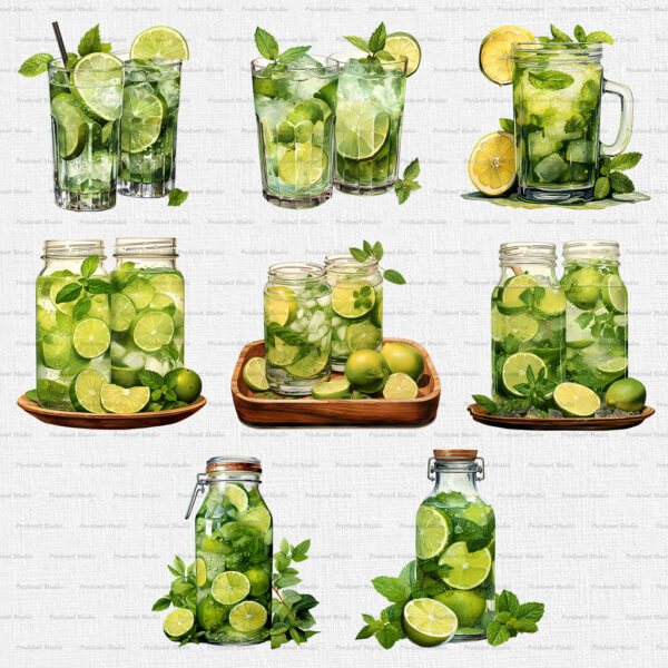 Watercolor Mojito PNG Clipart Bundle - Image 5