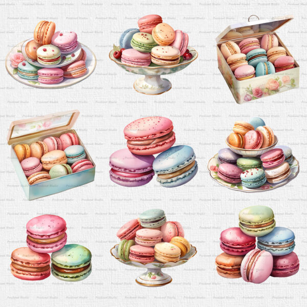 Watercolor Macaron PNG Clipart Bundle - Image 6