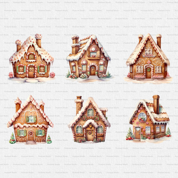 Watercolor Gingerbread House PNG Clipart Bundle - Image 5
