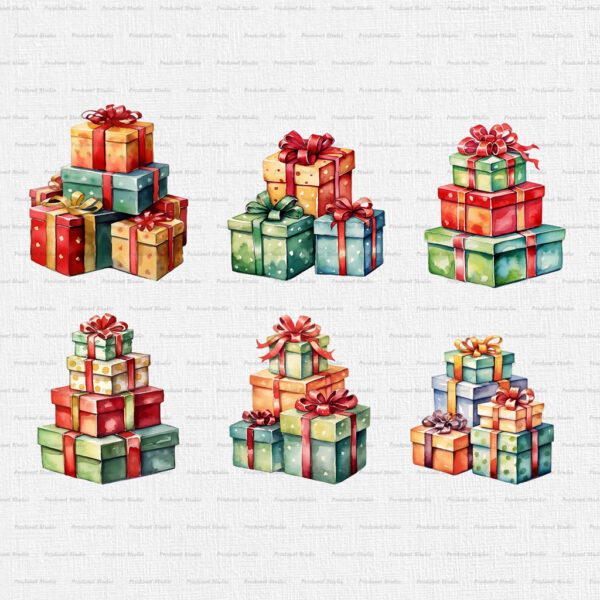 Watercolor Christmas Gifts PNG Clipart Bundle - Image 5