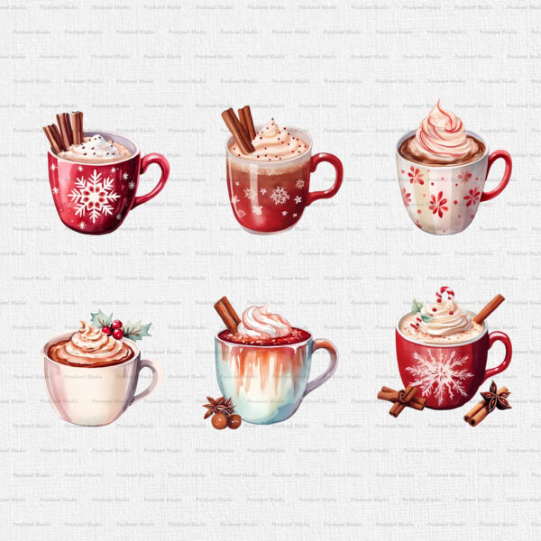 Watercolor Christmas Hot Chocolate PNG clipart Bundle - Image 5