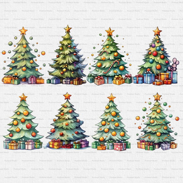 Watercolor Christmas tree PNG Clipart Bundle - Image 5