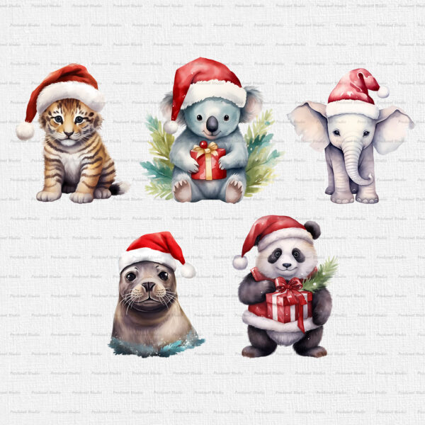 Watercolor Christmas Animals PNG clipart Bundle - Image 5