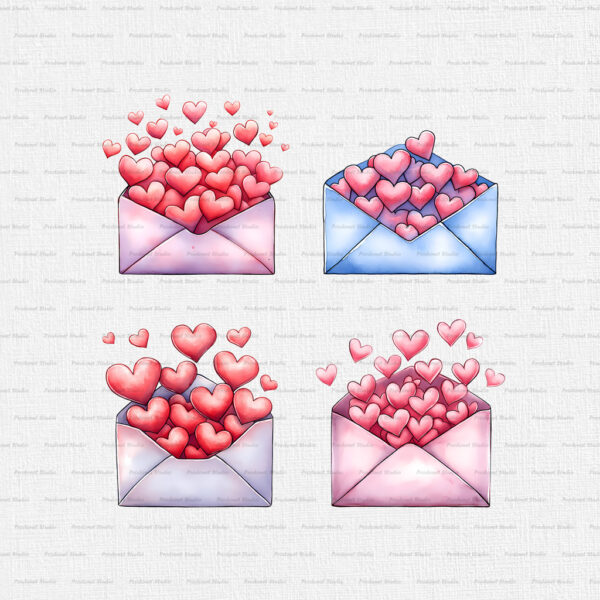 Watercolor Valentine’s Day Love Letter PNG Clipart Bundle - Image 5