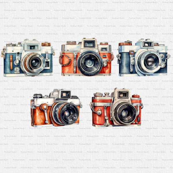 Watercolor Vintage Camera PNG Clipart Bundle - Image 6