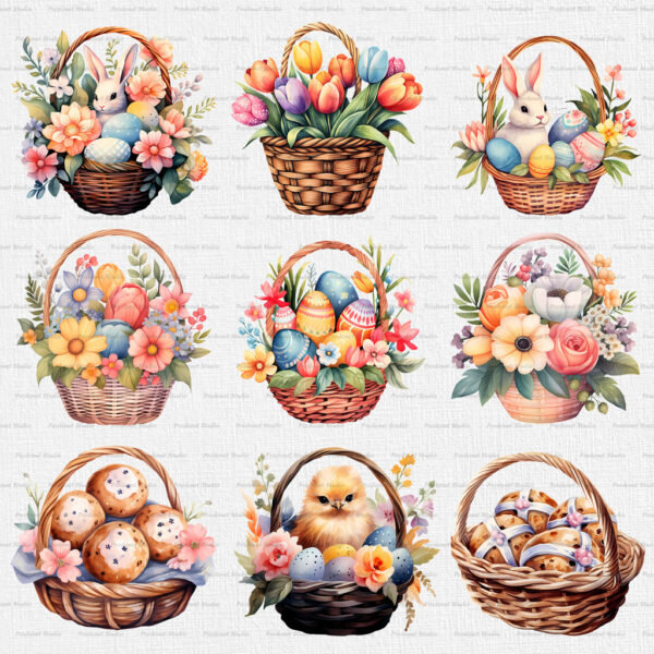 Watercolor Easter Basket PNG Bundle - Image 6