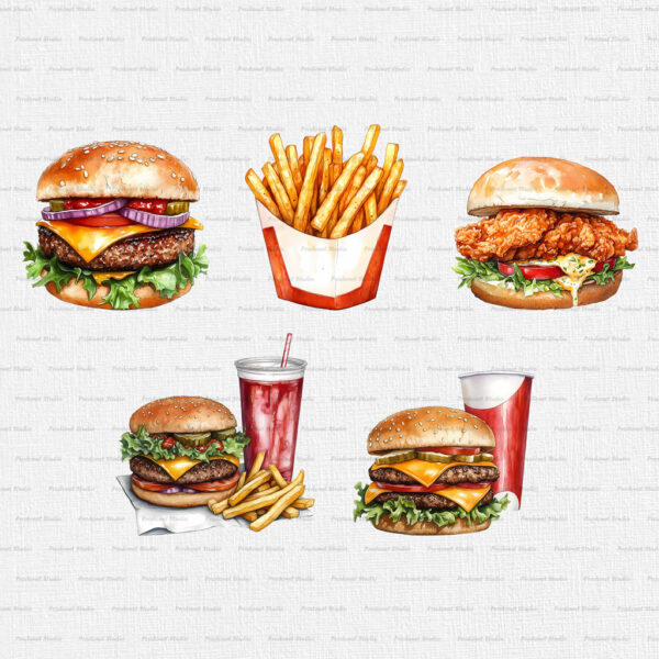 Watercolor Fast Food PNG Clipart Bundle - Image 2
