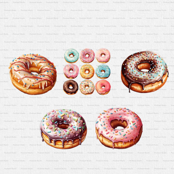 Watercolor Donut Clipart PNG bundle - Image 2